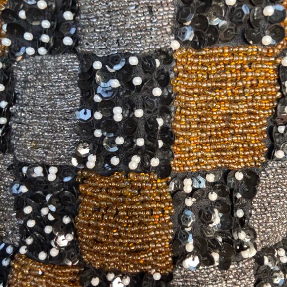 Vintage Effeci Beaded Sequin Checkered Vest Metallic Gold Silver Black Small - Picture 9 of 10